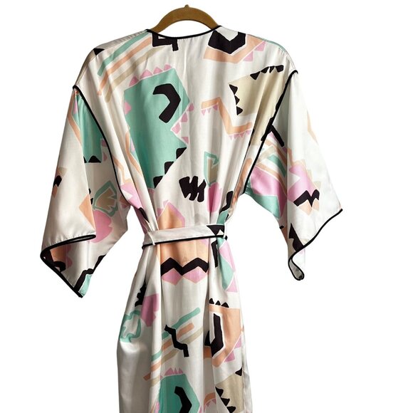 Mary McFadden Collection I Silky Kimono Robe Geometric Abstract Print Satin S - Picture 6 of 15